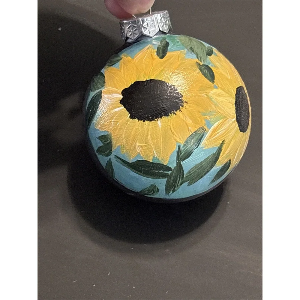 Hand-Painted Ball Ornaments Set 4 Vibrant Sunflower Christmas Thanksgiving